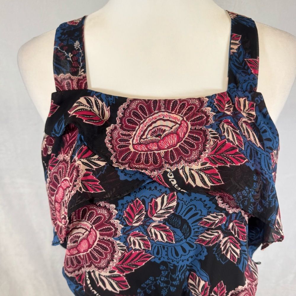 Black blue and pink print ruffle top sundress size medium - Picture 2 of 6